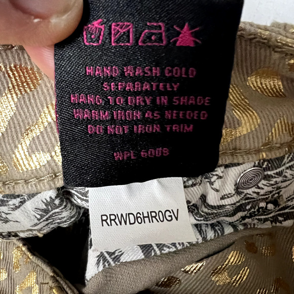 Rock & Roll Denim Ladies 30x30 Metallic Gold Cheetah High Rise Flare Disco Jeans - Picture 8 of 14